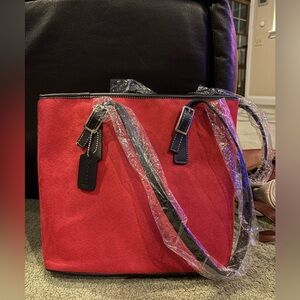 Coach Red Suede Tote Bag